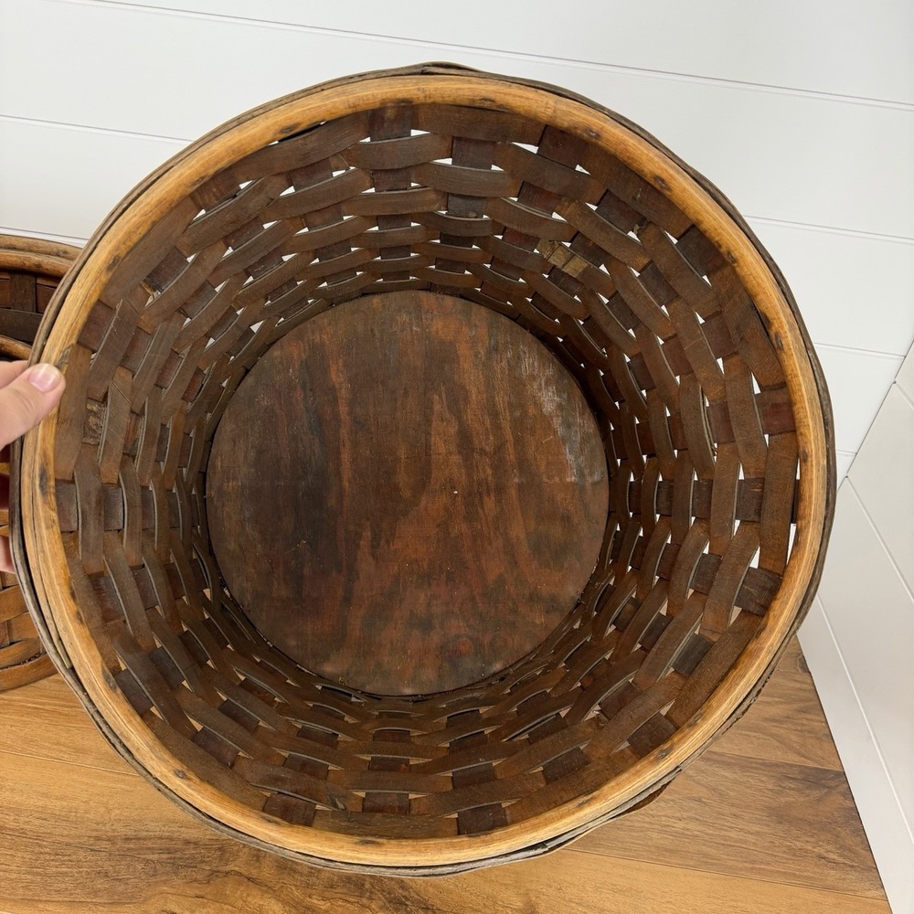 Antique S-XL Nesting Wood Splint Baskets *Flaws* Dark Woven Slats With Tacks - Picture 14 of 16